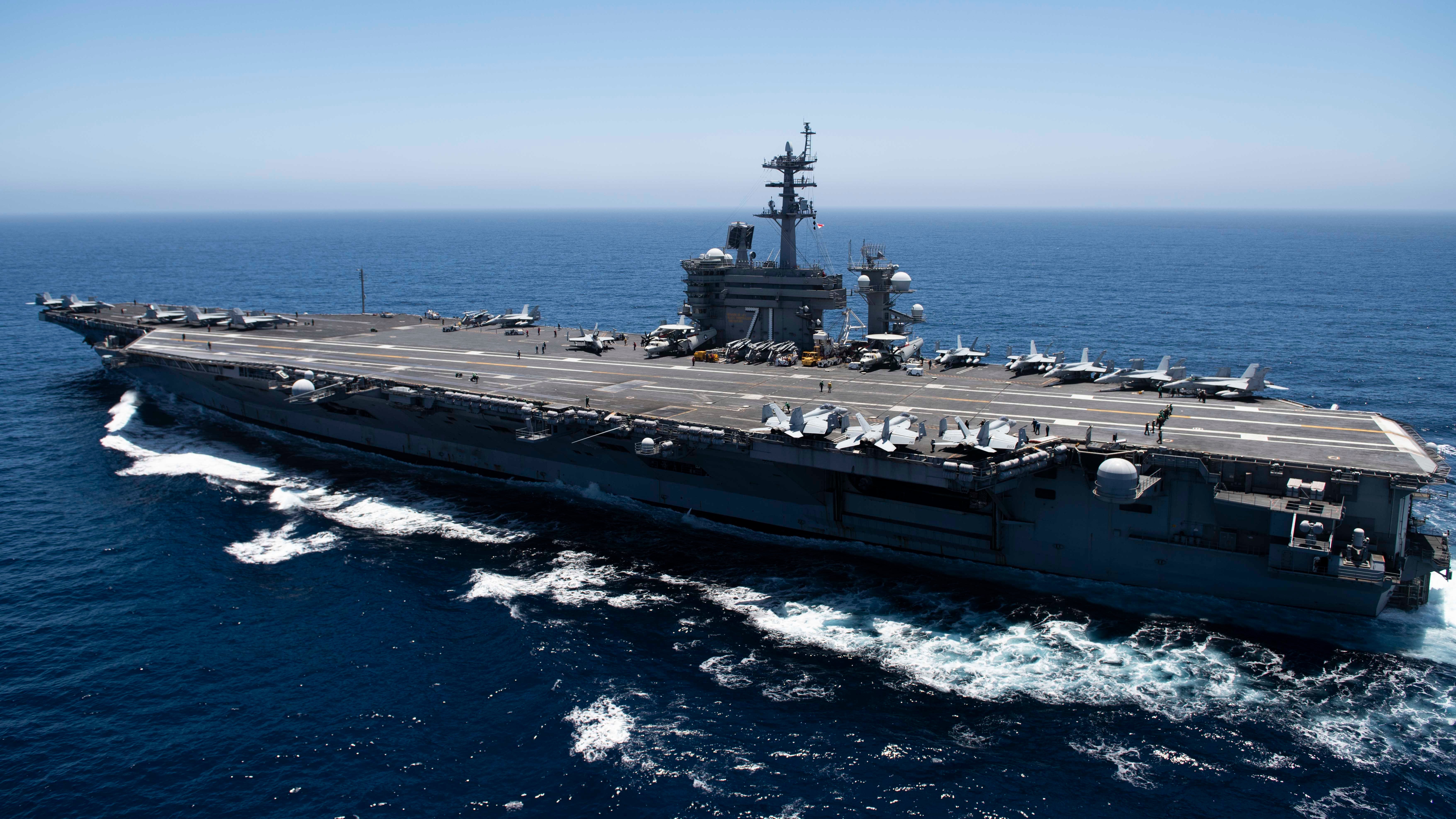<p>In this handout released by the U.S. Navy, The aircraft carrier USS Theodore Roosevelt (CVN 71) transits the Pacific Ocean. Theodore Roosevelt is conducting routine operations in the Eastern Pacific Ocean</p>