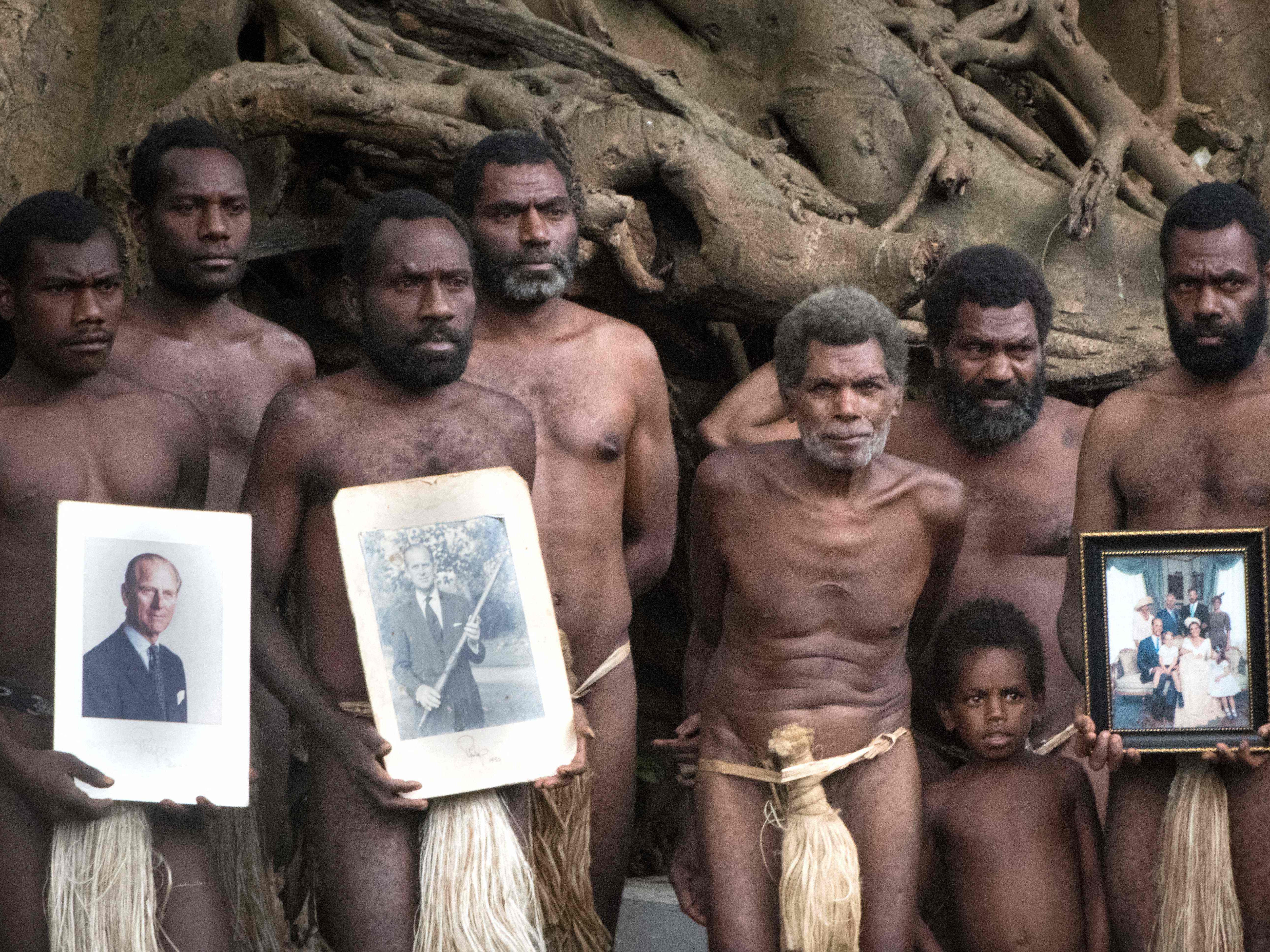 Tribesmen holding portraits of Britain’s Prince Philip in the town of Yaohnanen, near the town of Yakel, a remote Pacific village on the island of Tanna