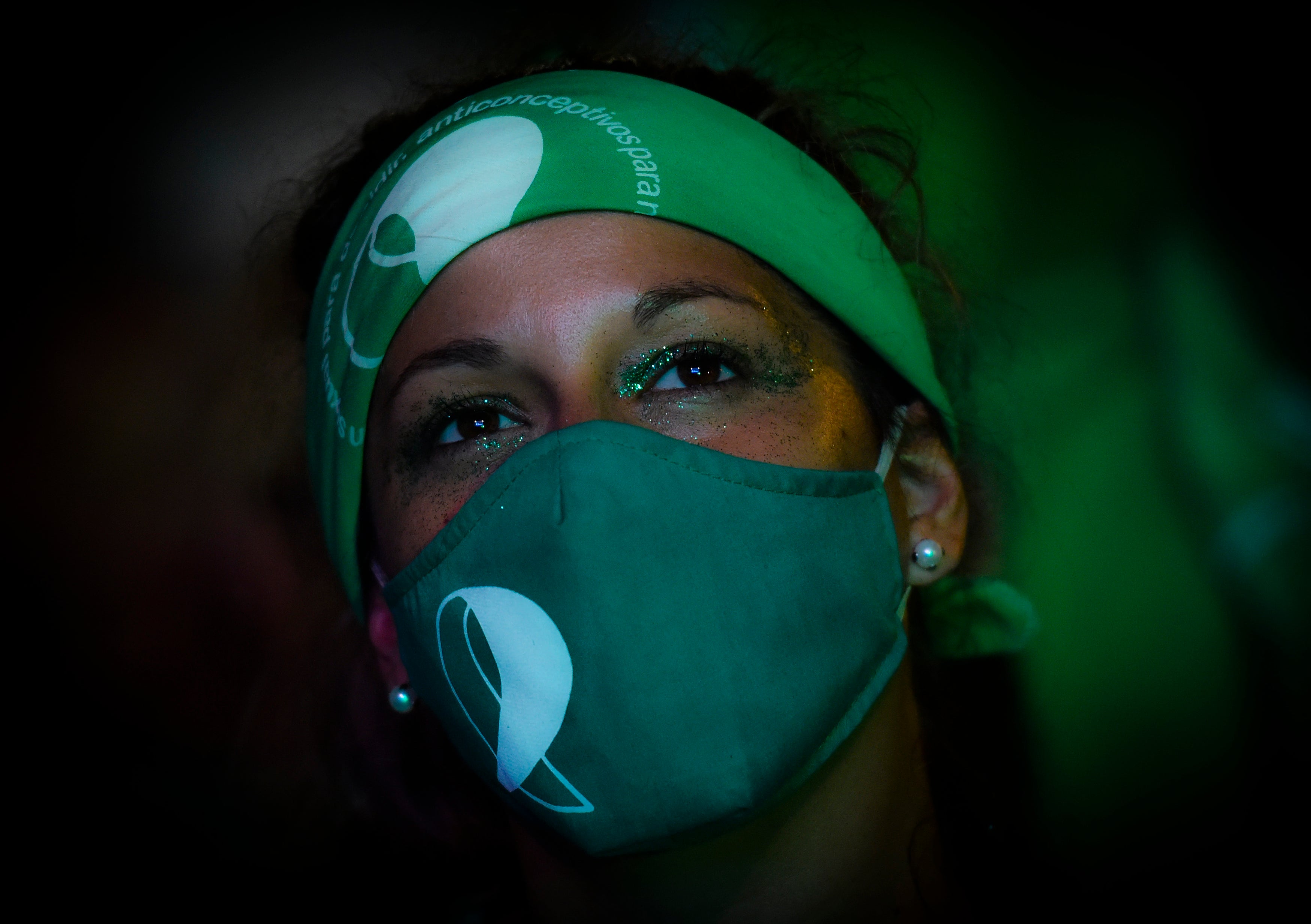 Demonstrator in Buenos Aires in Argentina just before abortion was legalised in a landmark vote in December