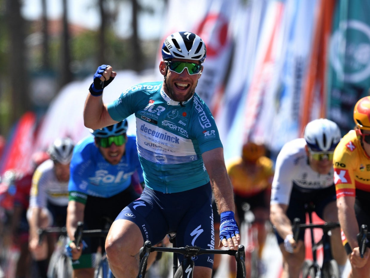 Mark Cavendish celebrates his stage-three victory in Turkey