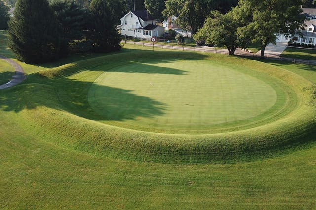 <p>This photo made on July 30, 2019 shows a 155 ft. diameter circular enclosure around hole number 3 at Moundbuilders Country Club at the Octagon Earthworks in Newark, Ohio.</p>