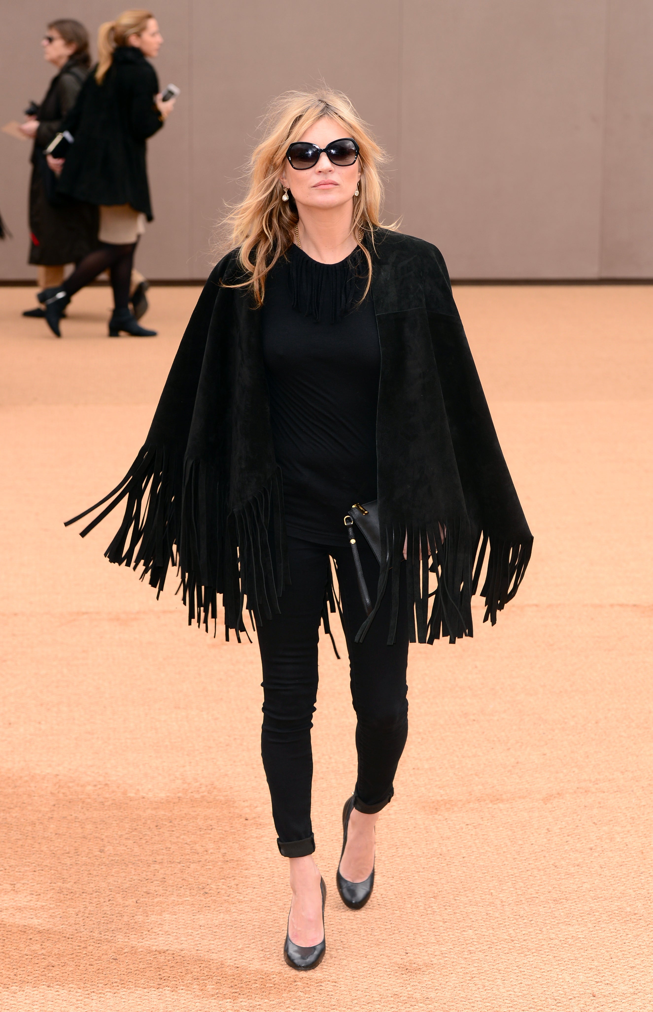 Kate Moss arriving for the Burberry Prorsum womenswear catwalk show at Kensington Gardens, as part of London Fashion Week