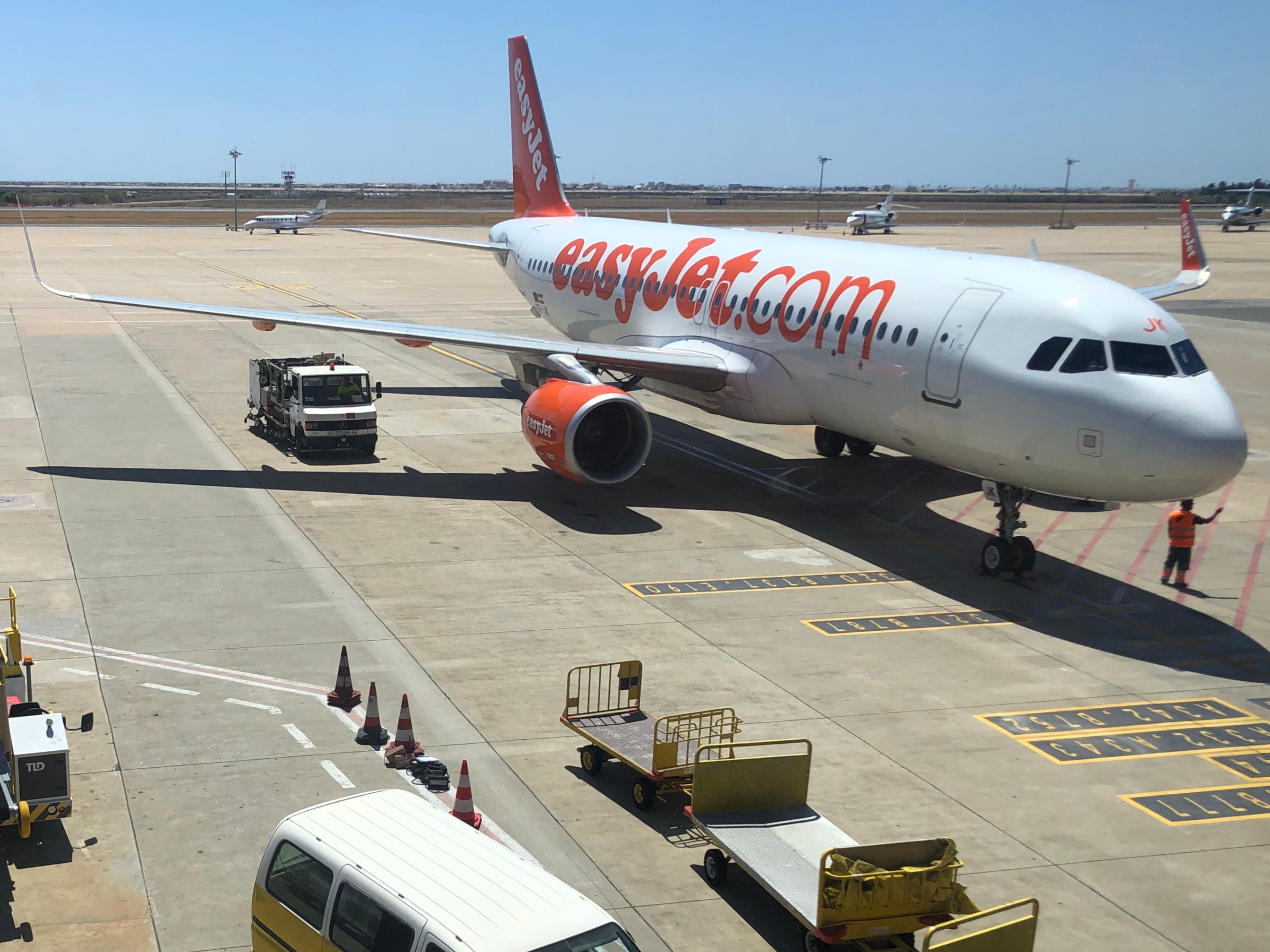 Sunny outlook: an easyJet Airbus A320 at Faro airport in Portugal