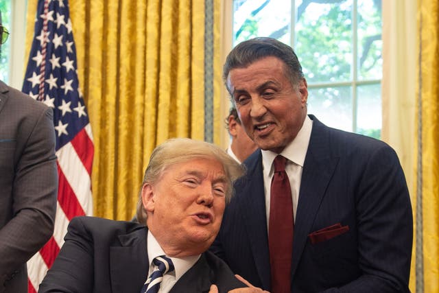 Sylvester Stallone pictured with Donald Trump during a visit to the White House in 2018