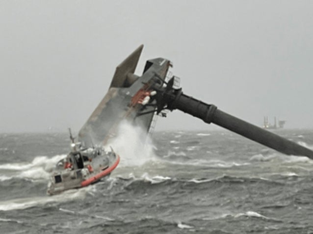 A photo from the US Coast Guard showing a capsized vessel off Louisiana
