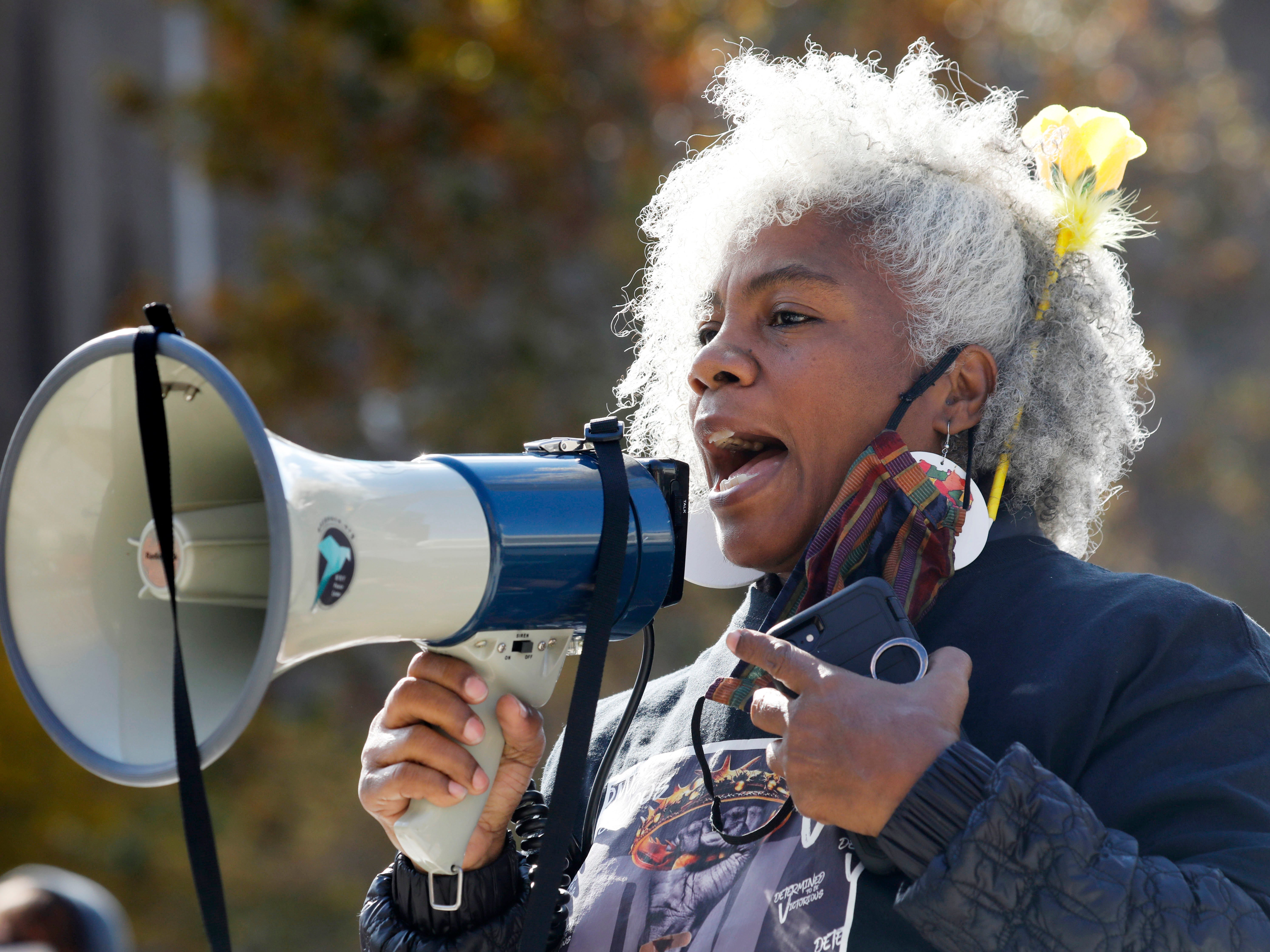Cariol Horne speaks during the WNY Women’s March on Saturday, Oct. 17, 2020 in Buffalo, N.Y.