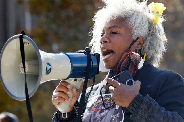 Cariol Horne speaks during the WNY Women’s March on Saturday, Oct. 17, 2020 in Buffalo, N.Y. 