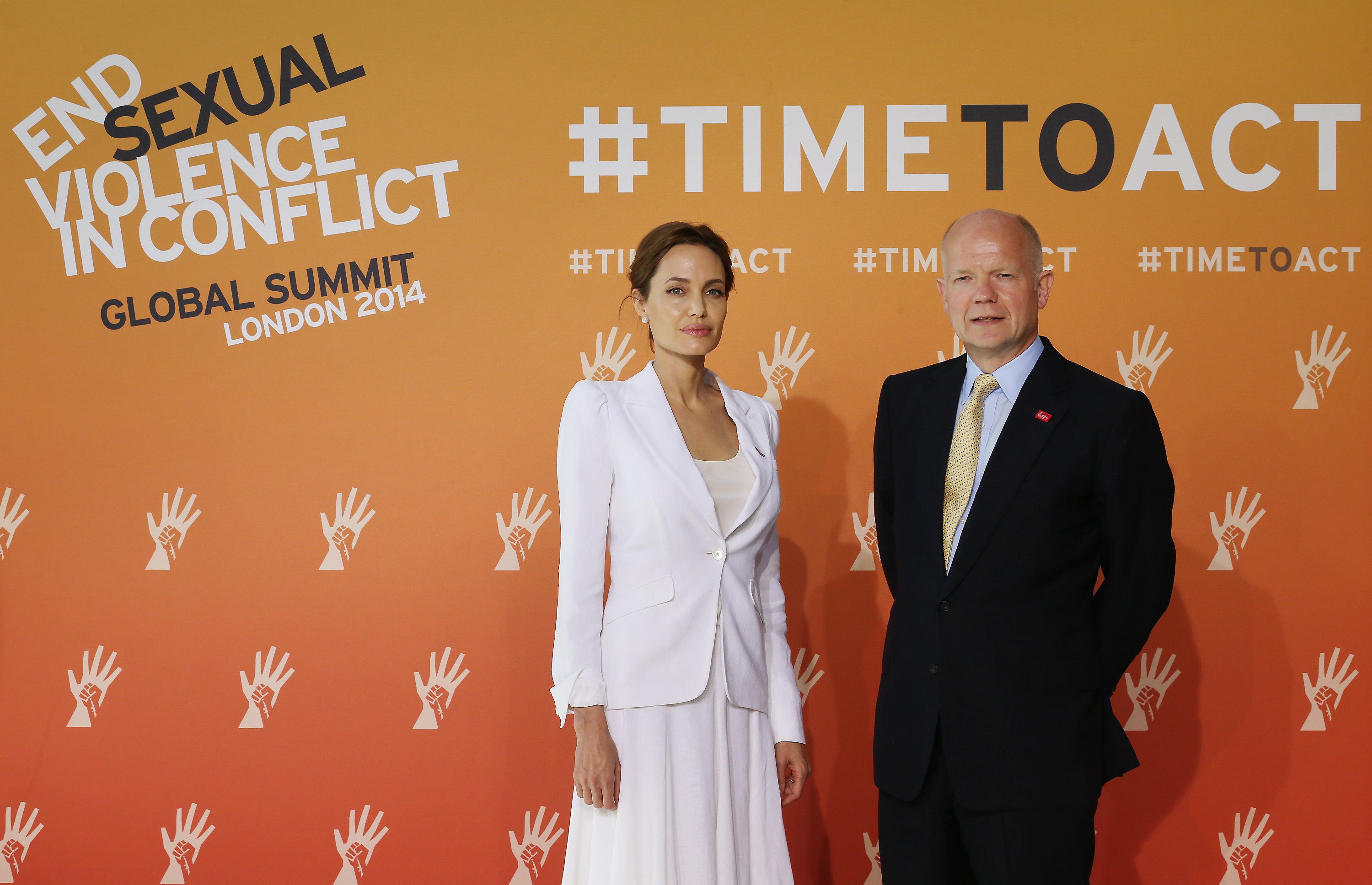 Jolie and Hague attend the Global Summit to End Sexual Violence in Conflict in 2014, which they hosted