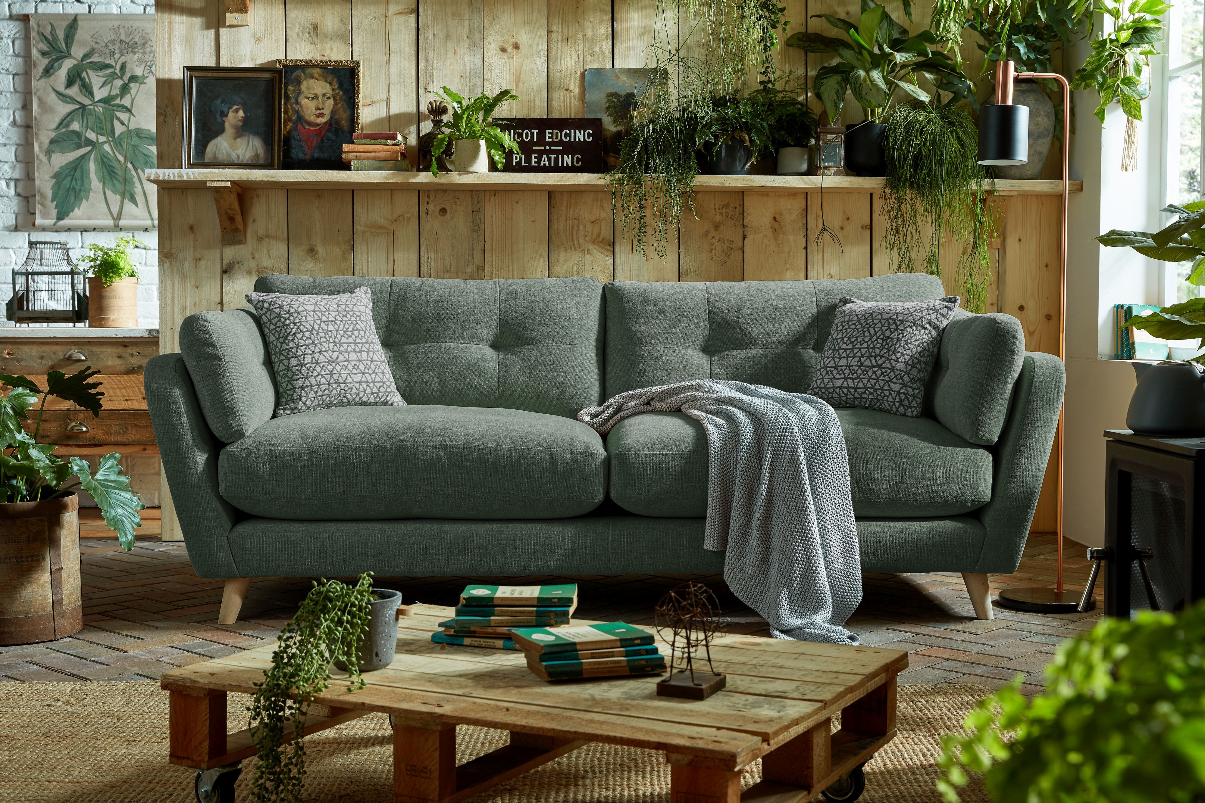 Sofology Pioneer 4 Seater Sofa, Plain Sage Green Geometric Mix, £1,499