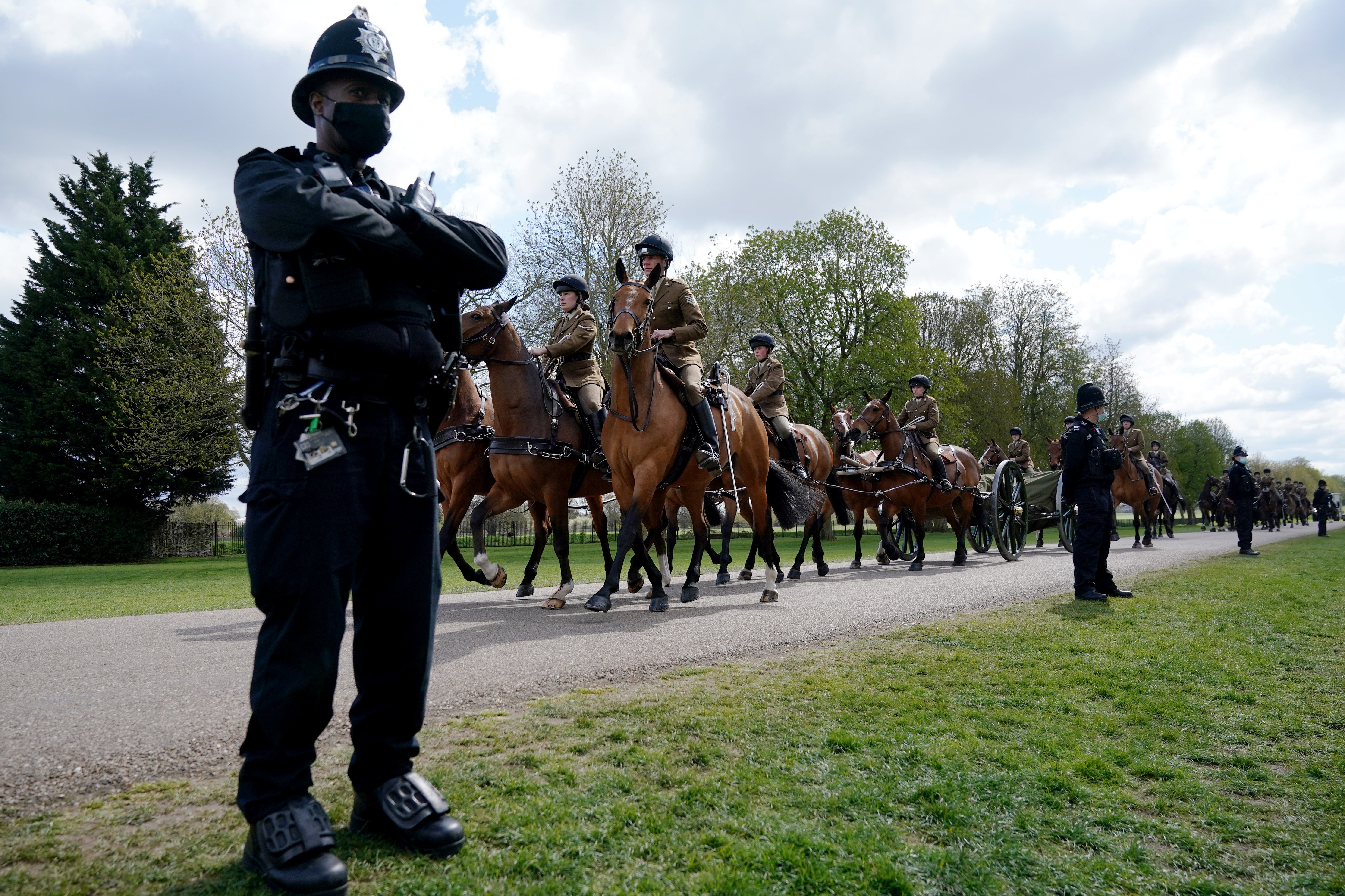 King's Troop Royal Horse Artillery rehears on the Long Walk as preparations take place ahead of Prince Philip, Duke of Edinburgh funeral