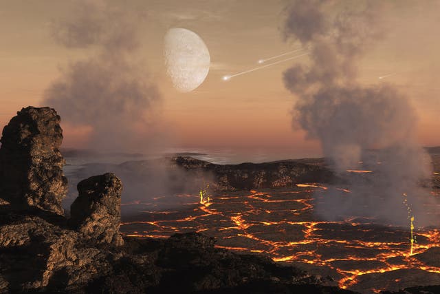 The early atmospheres of rocky planets are thought to form mostly from gases released from the surface of the planet as a result of the intense heating during the accretion of planetary building blocks and later volcanic activity early in the planet's development