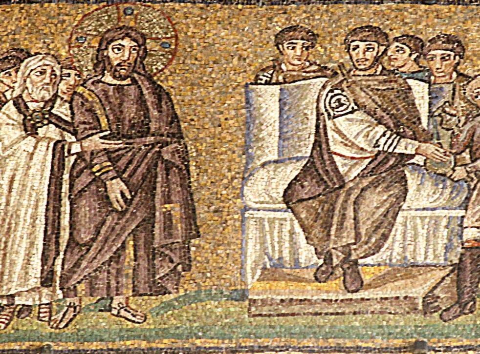 <p>This remarkable mosaic of Pontius Pilate’s trial of Jesus is the earliest known image of the event. It is one of a large number of superbly preserved mosaics in the churches of Ravenna, Italy</p>