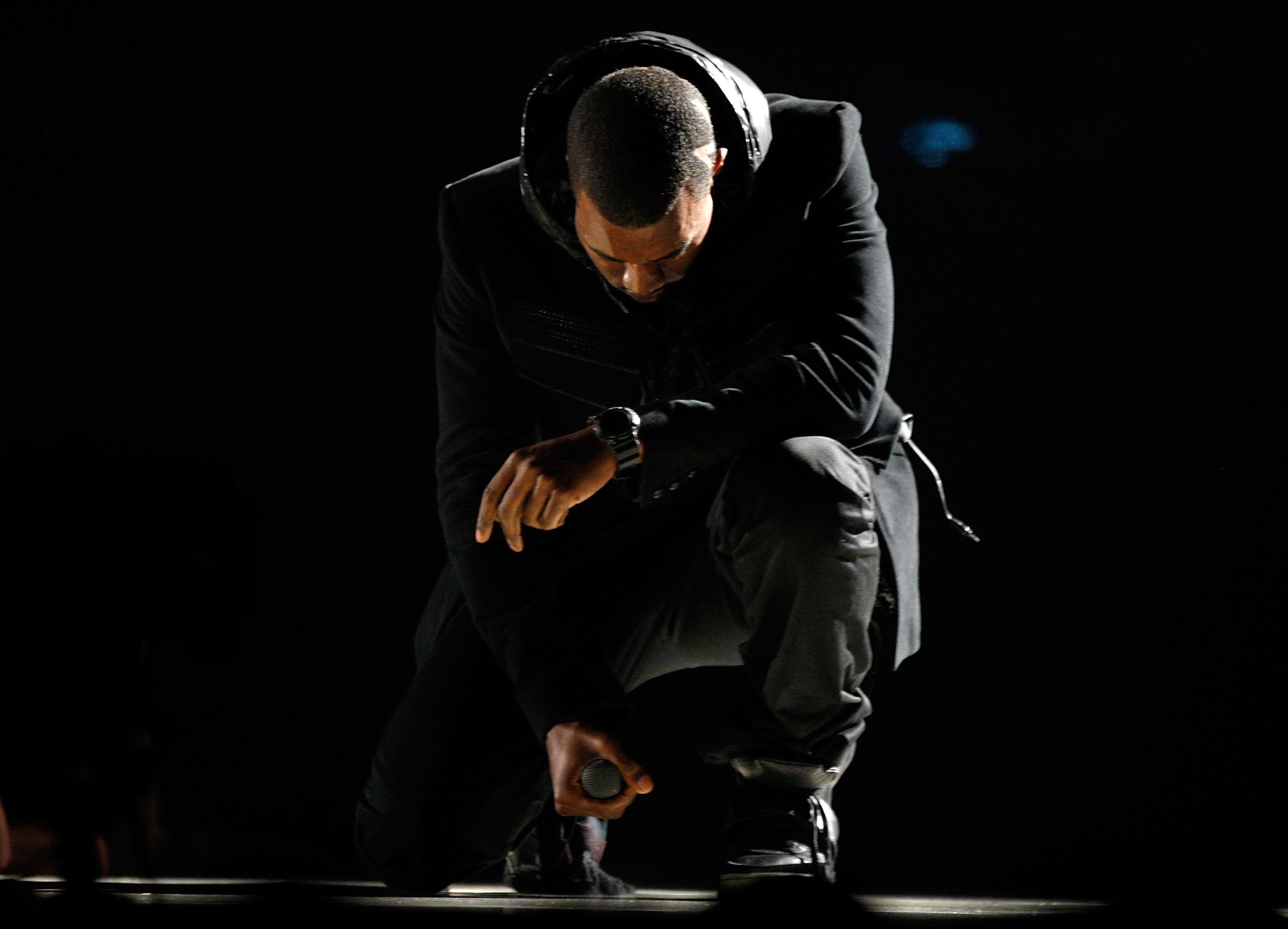 <p>File image: Kanye West performs onstage during the 50th annual Grammy awards</p>