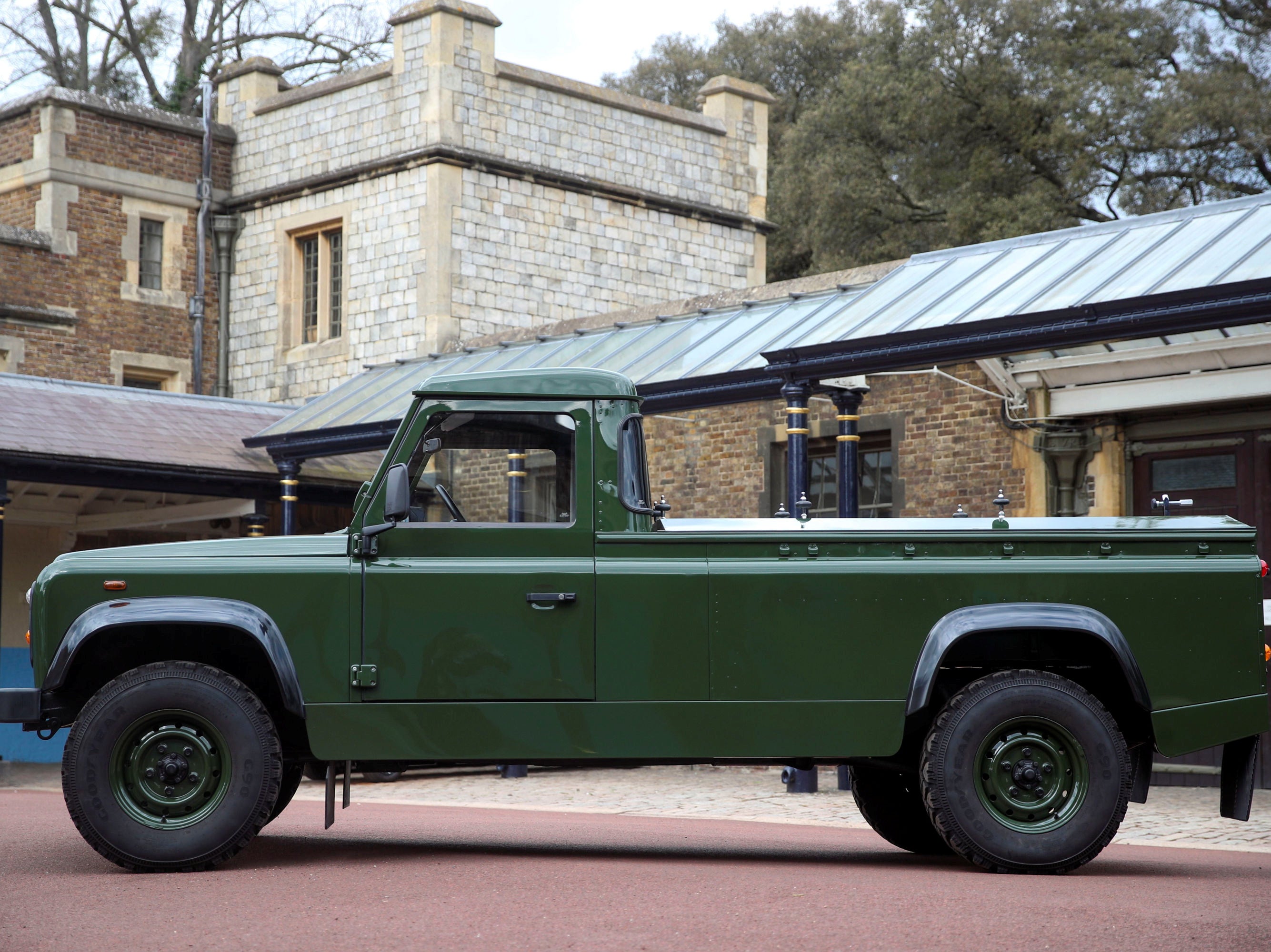 The Jaguar Land Rover that will be used to transport the coffin of Britain's Prince Philip at his funeral