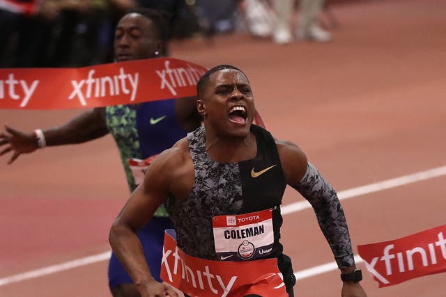 Christian Coleman of the United States in action in February 2020