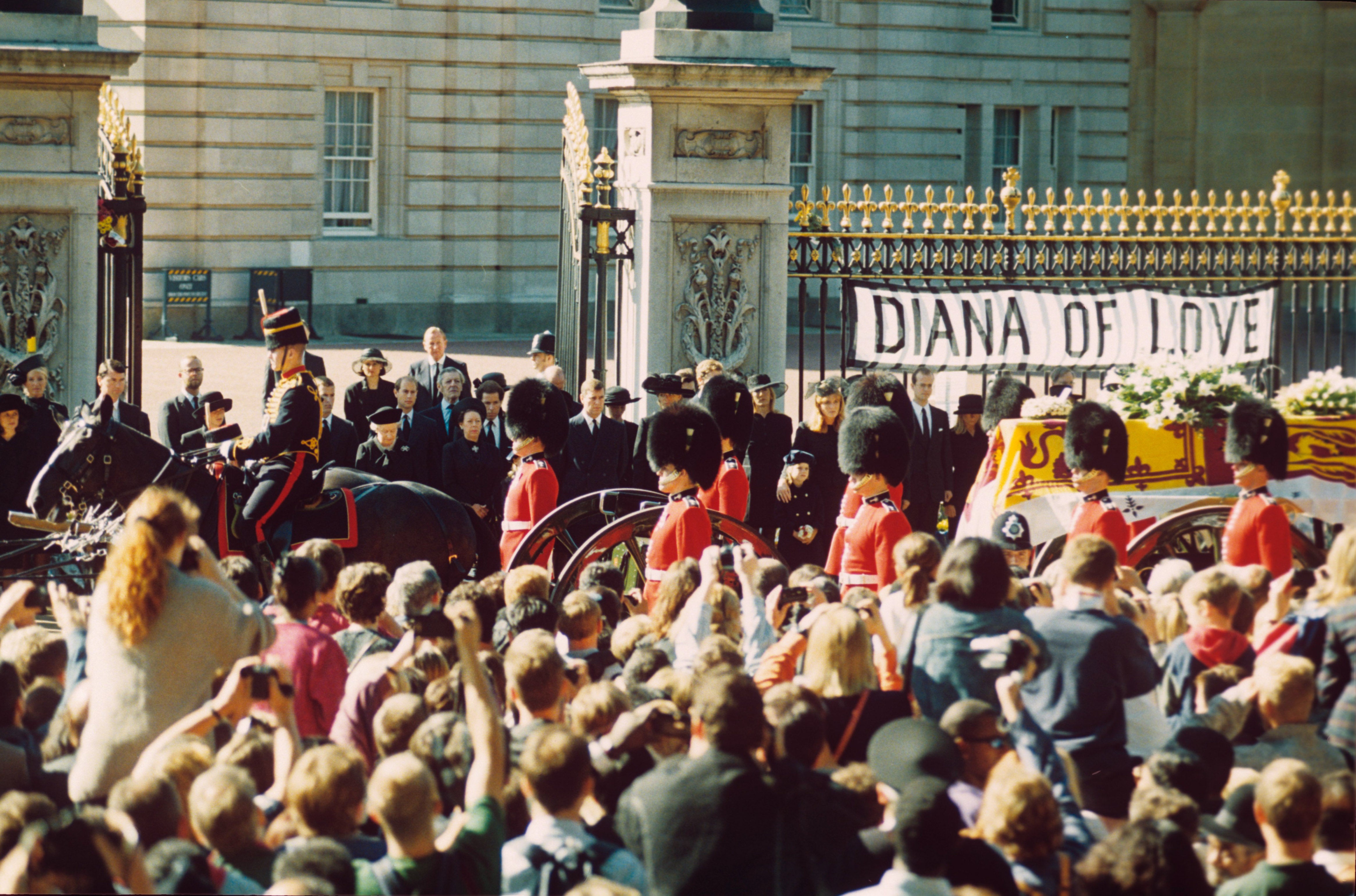 Diana’s funeral procession passing Buckingham Palace