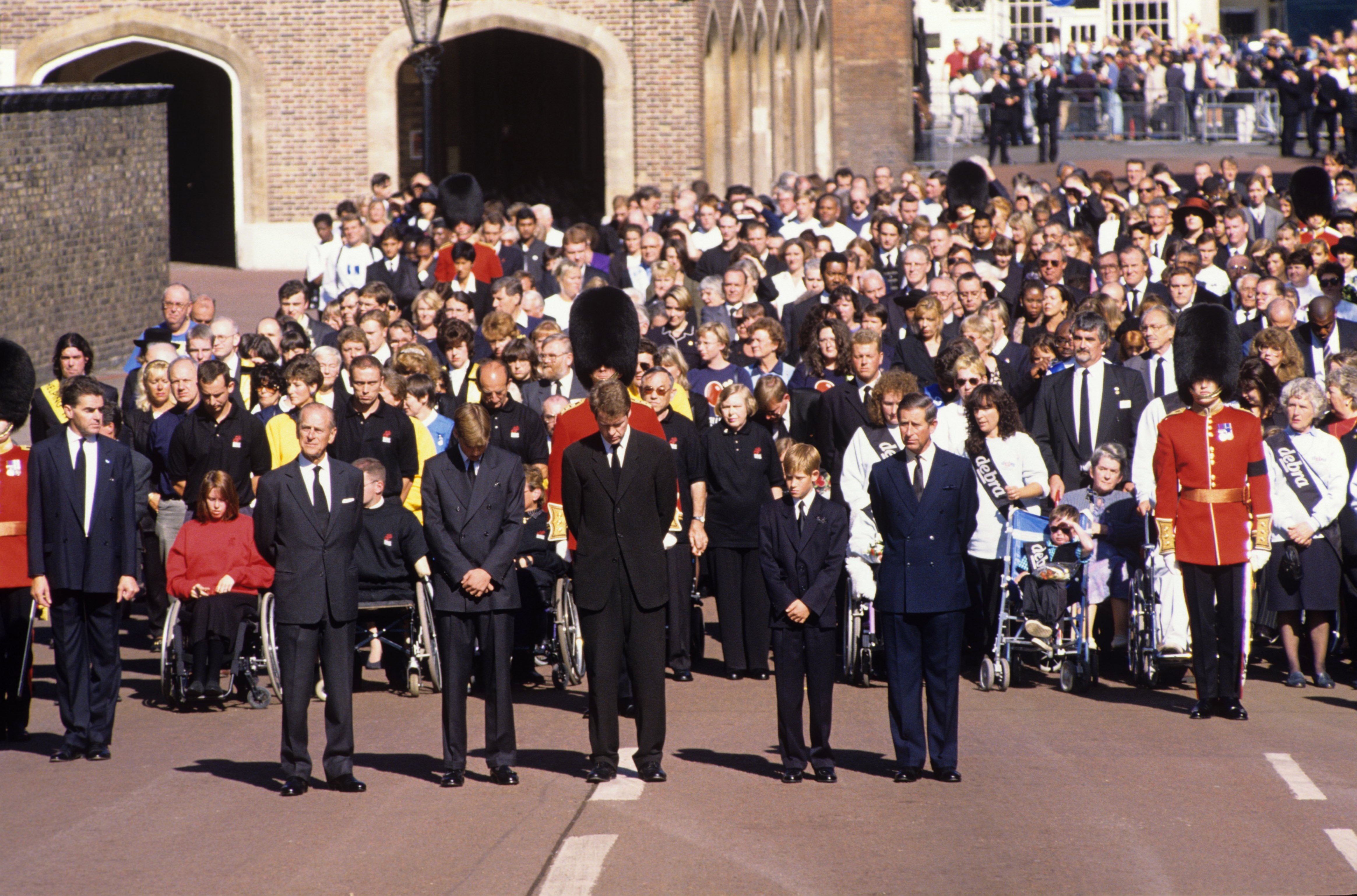 (L to R) Prince Philip, Prince William, Earl Spencer, Prince Harry, Prince Charles