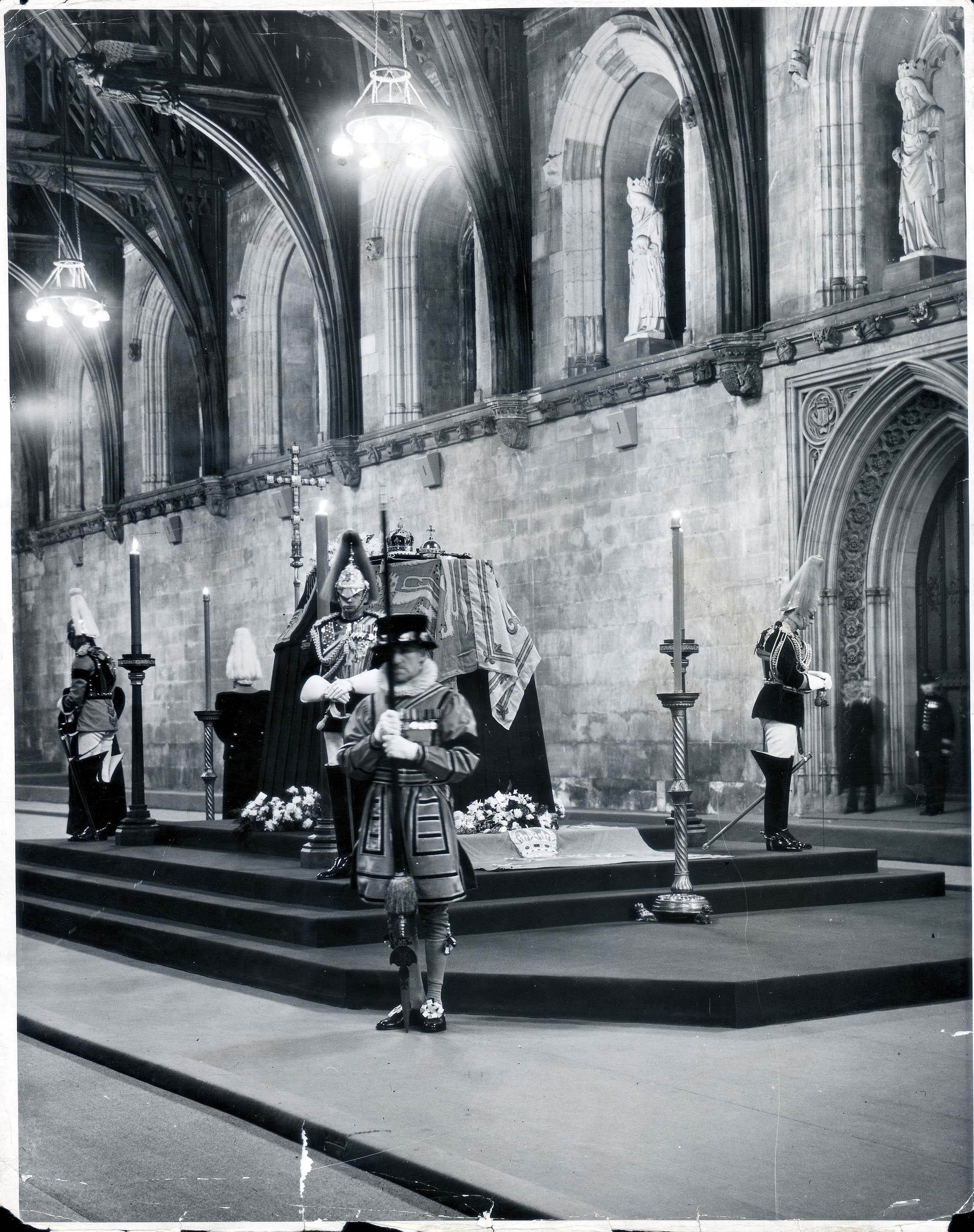 King George VI lying in state in Westminster Hall