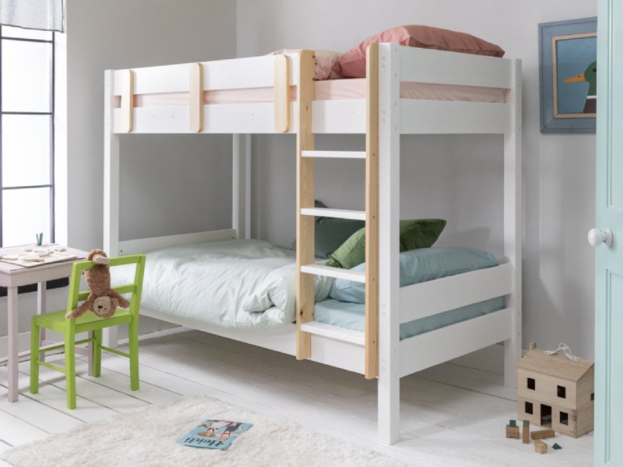 Kids Domino Modern Wood Single White 3FT Bed Bunk & Mattress Stair Frame 