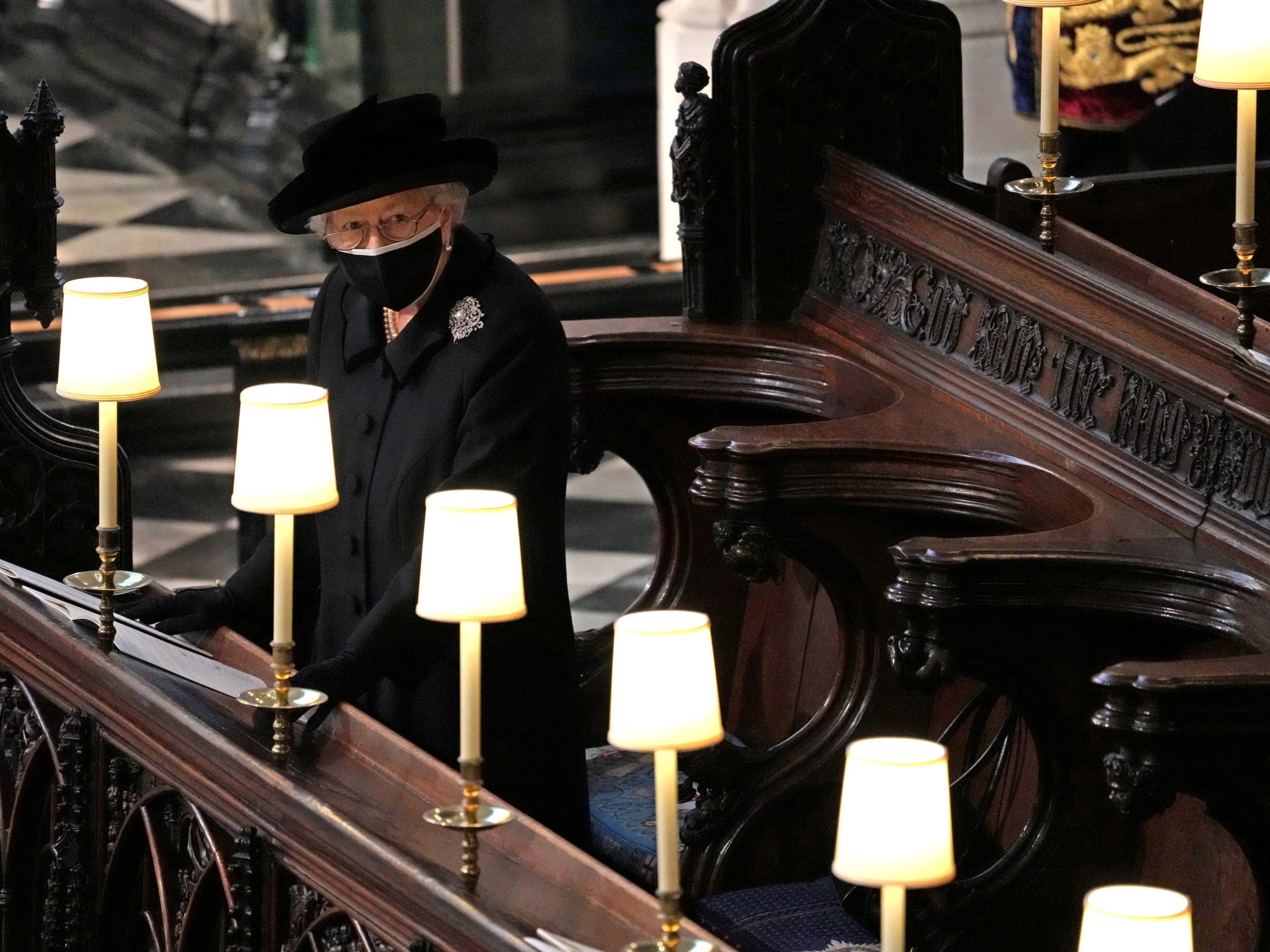 Queen Elizabeth is seen during the funeral of Prince Philip, her husband, who died at the age of 99 earlier this month
