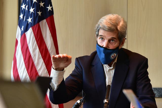 US Special Presidential Envoy for Climate John Kerry speaks during a press conference on 18 April, 2021 in Seoul, South Korea. Mr Kerry struck an agreement on climate change with his Chinese counterpart Xie Zhenhua during talks in Shanghai last week.