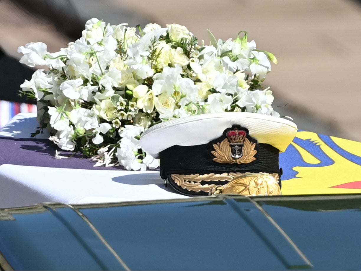 The Queen’s wreath featured white flowers chosen by the monarch including freesia, lilies, sweet peas and roses