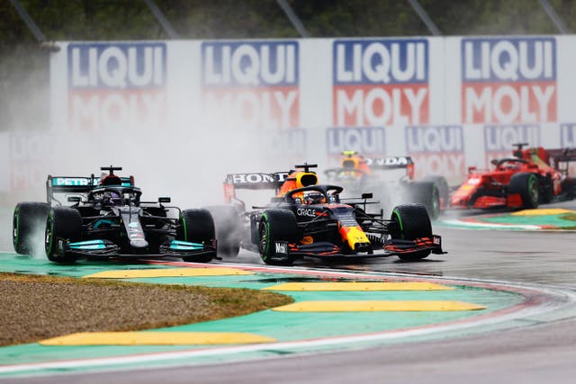 Max Verstappen ovetakes Lewis Hamilton at Imola