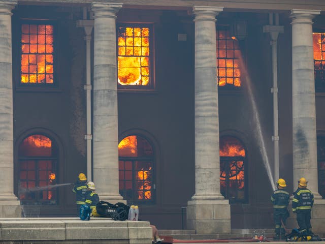 <p>Firefighters battle a blaze that destroyed the nearly 200-year-old Jagger Library on the University of Cape Town campus</p>