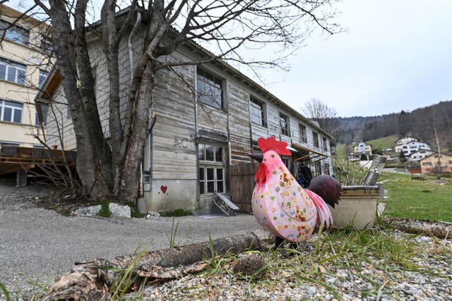 <p>A wooden house a closed down factory in Sainte-Croix, Switzerland, where Mia Montemaggi was found with her mother</p>
