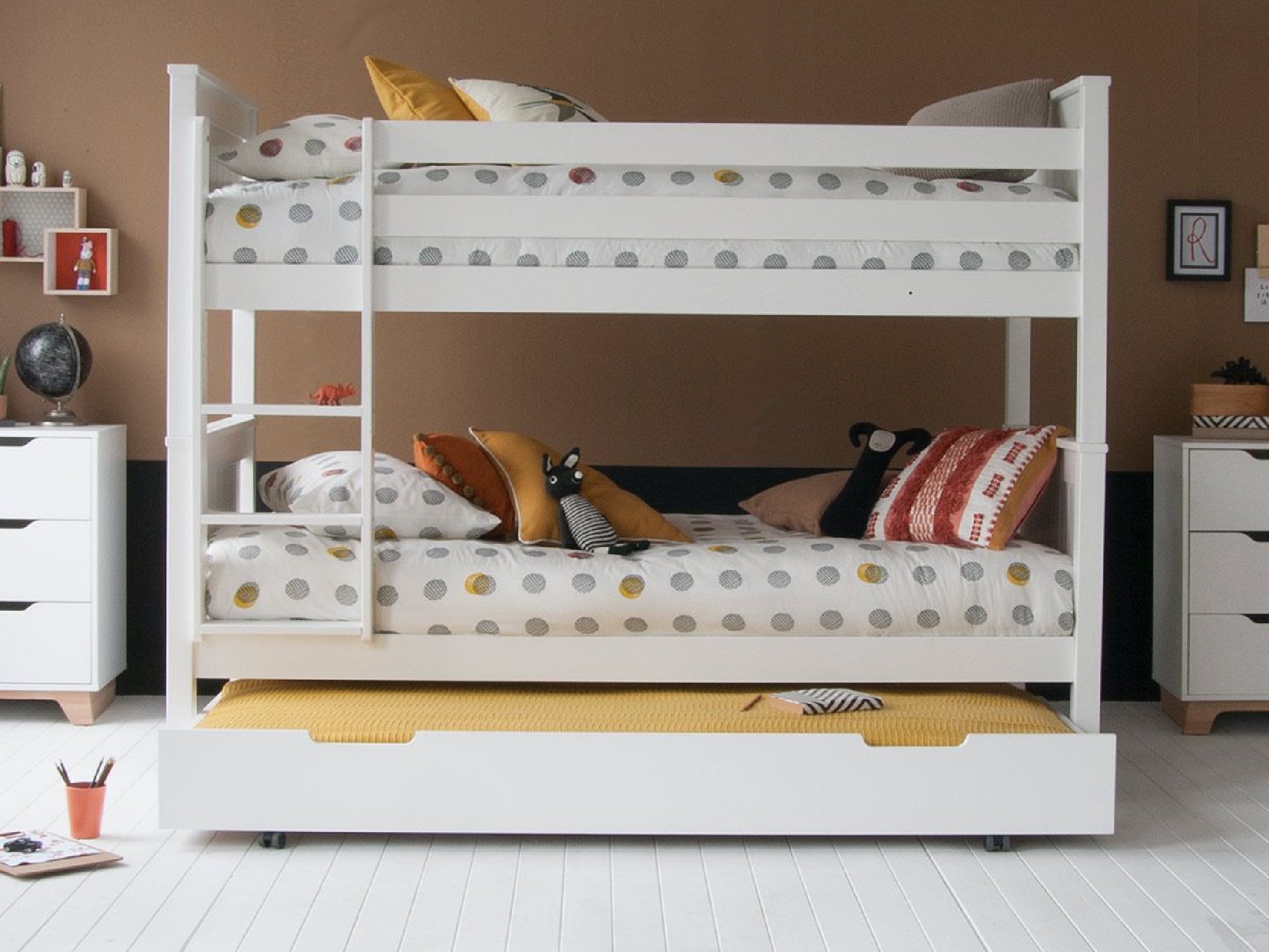 Little Folks Furniture classic beech bunk bed with storage and trundle
