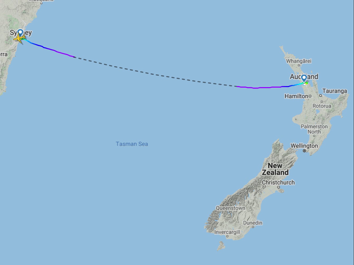 First flight: the trajectory of JetStar flight JQ201 from Sydney to Auckland