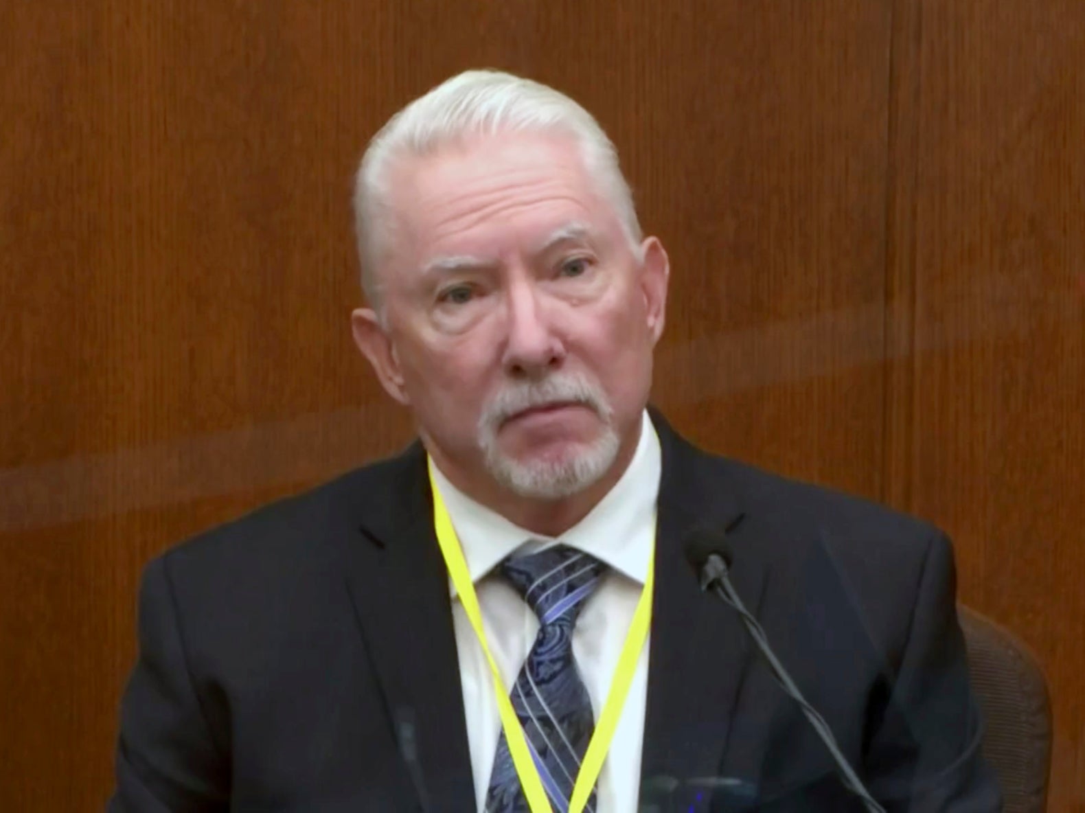 <p>In this image from video, Barry Brodd, a use of force expert testifies as Hennepin County Judge Peter Cahill presides, Tuesday 13 April 2021</p>