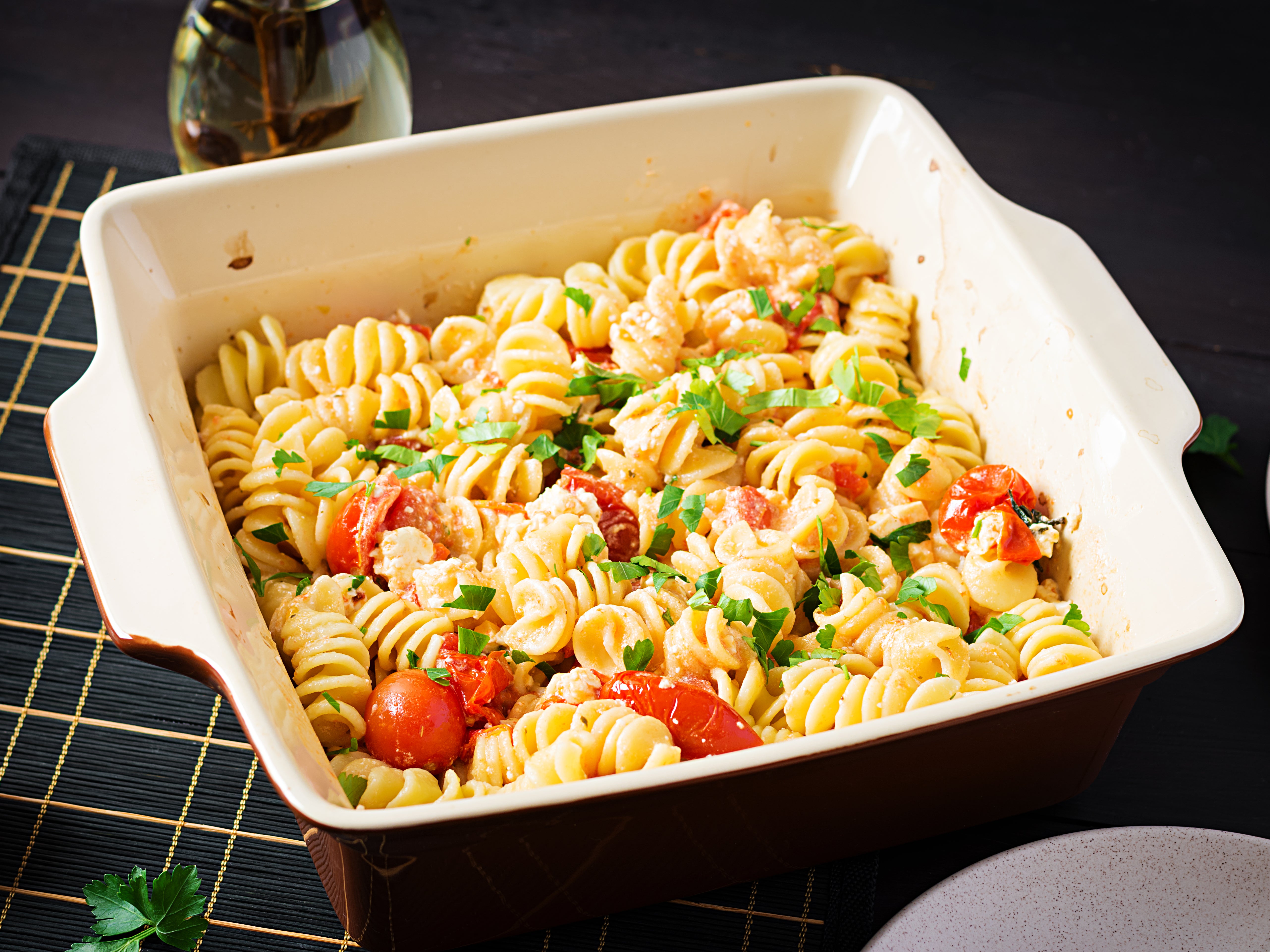 Streamline the cult recipe by chucking everything, including the pasta, together in one pot to bake in the oven