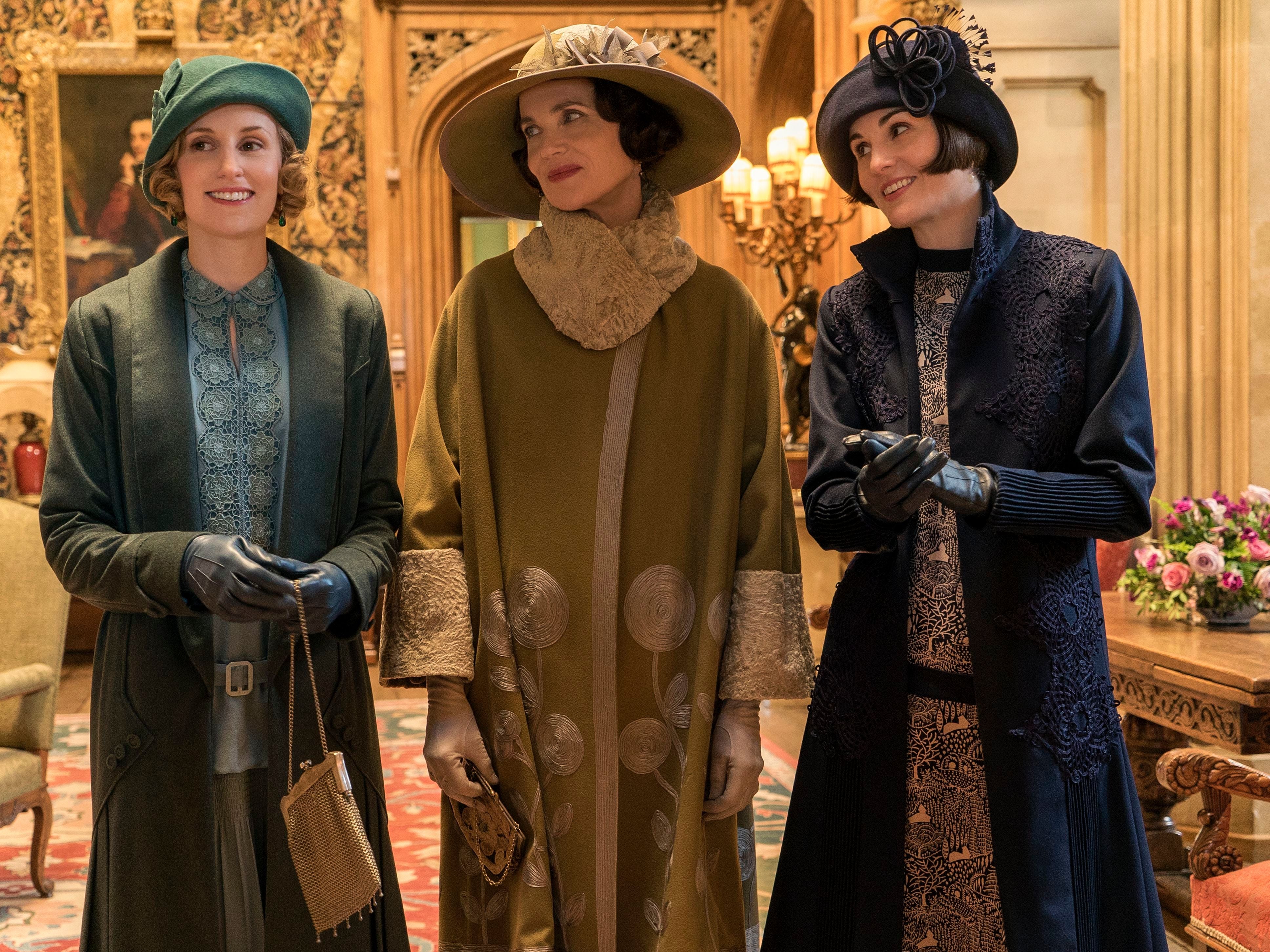 Laura Carmichael as Lady Hexham, Elizabeth McGovern as Lady Grantham and Michelle Dockery as Lady Mary Talbot in the first Downton Abbey film