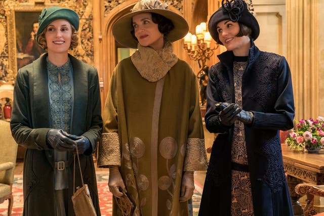 Laura Carmichael as Lady Hexham, Elizabeth McGovern as Lady Grantham and Michelle Dockery as Lady Mary Talbot in the first Downton Abbey film