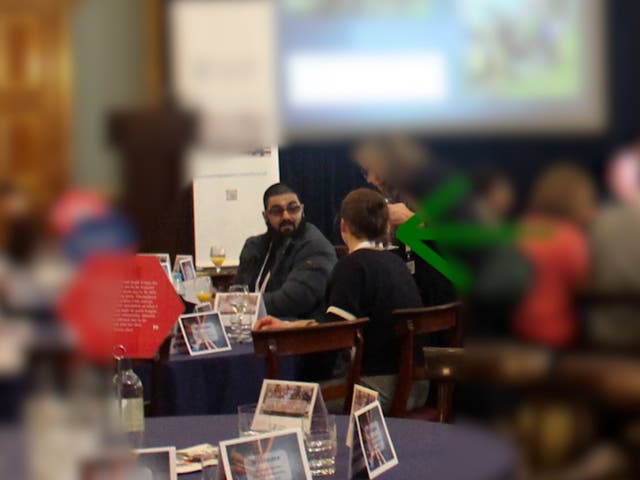 Usman Khan and Saskia Jones talking at a Learning Together event at Fishmongers’ Hall before he launched his attack