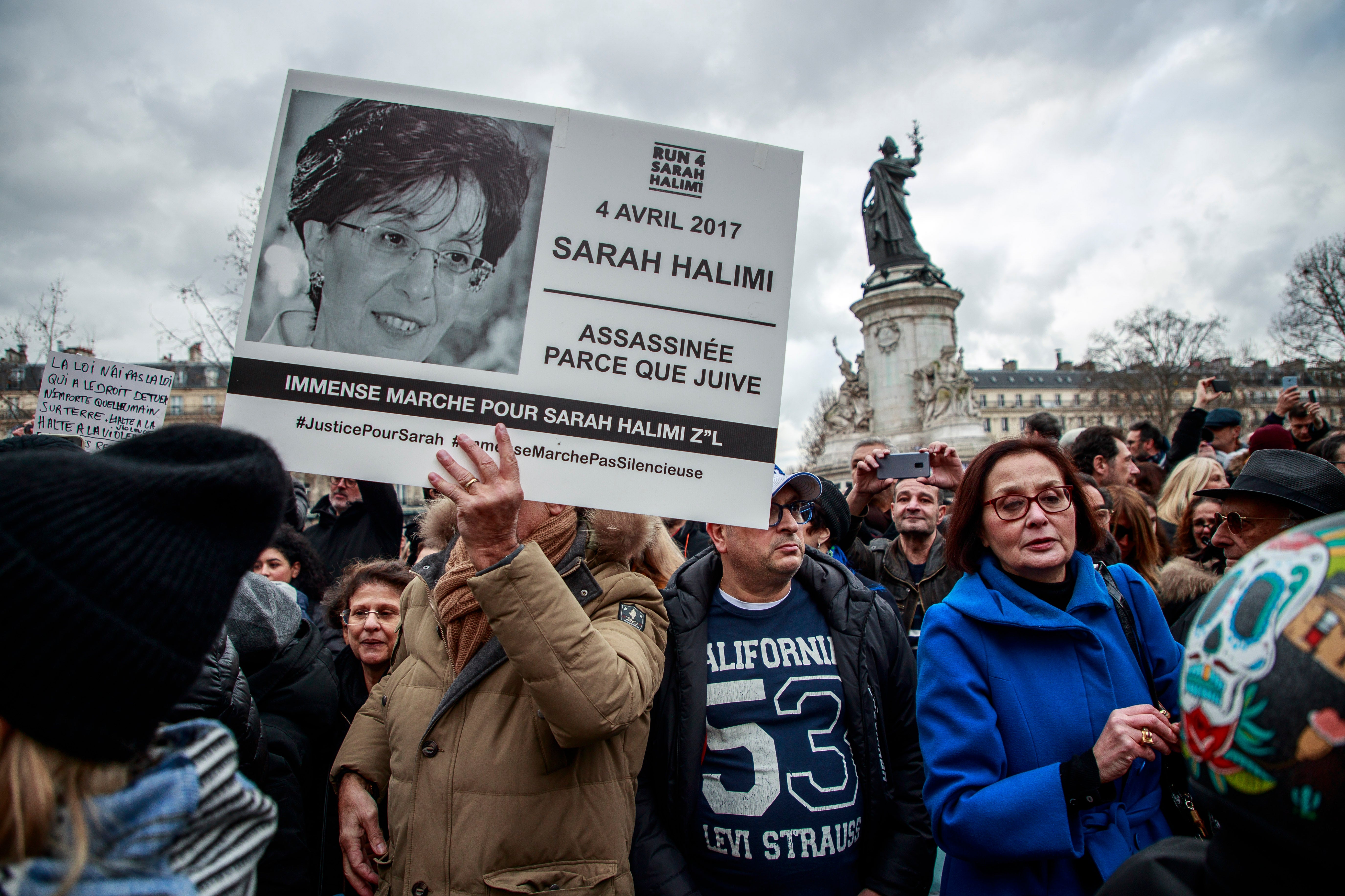 Members of the French Jewish community gather at Place de la Republique last year demanding a trial for the murderer of Sarah Halimi. The 65-year-old Jewish woman was killed by a man that French Justice declared irresponsible for his acts and therefore cannot be tried for the antisemitic crime