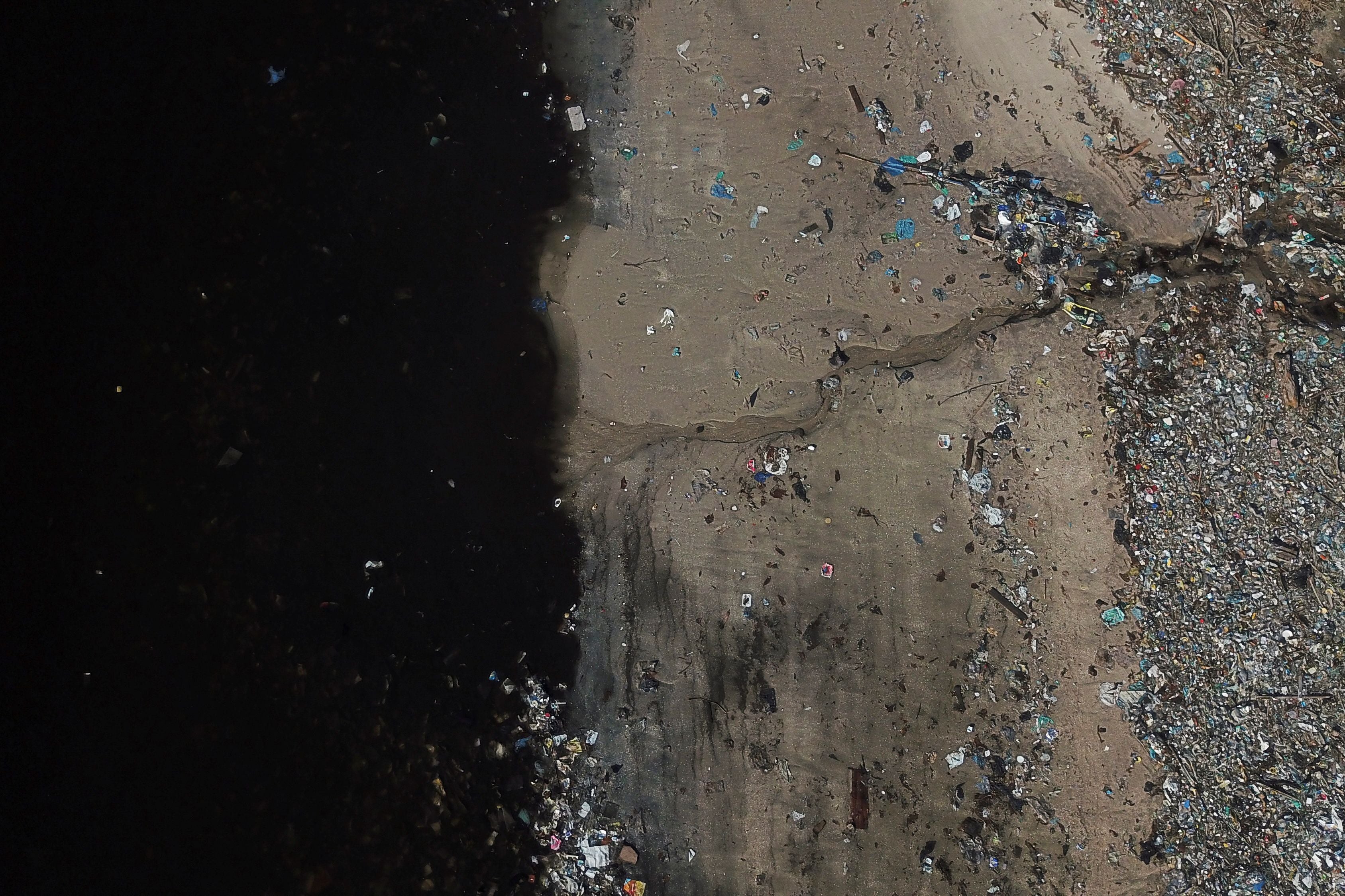 Rubbish on the shore of Guanabara bay in Rio de Janeiro, Brazi