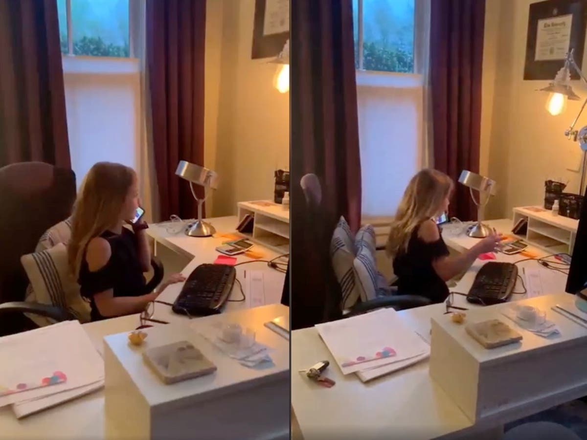 Eight-year-old impersonates her mother’s work-from-home multitasking in viral video Eight-year-old impersonates her mother’s work-from-home multitasking in viral video