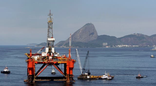 <p>A Petrobras oil rig in a bay in Rio De Janeiro </p>