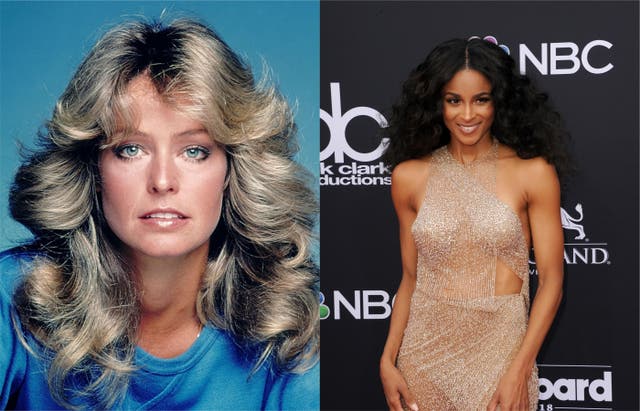 Composite of Farrah Fawcett (L) and Ciara (R)