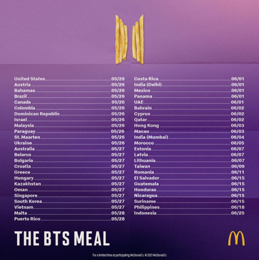 The BTS Meal launch dates