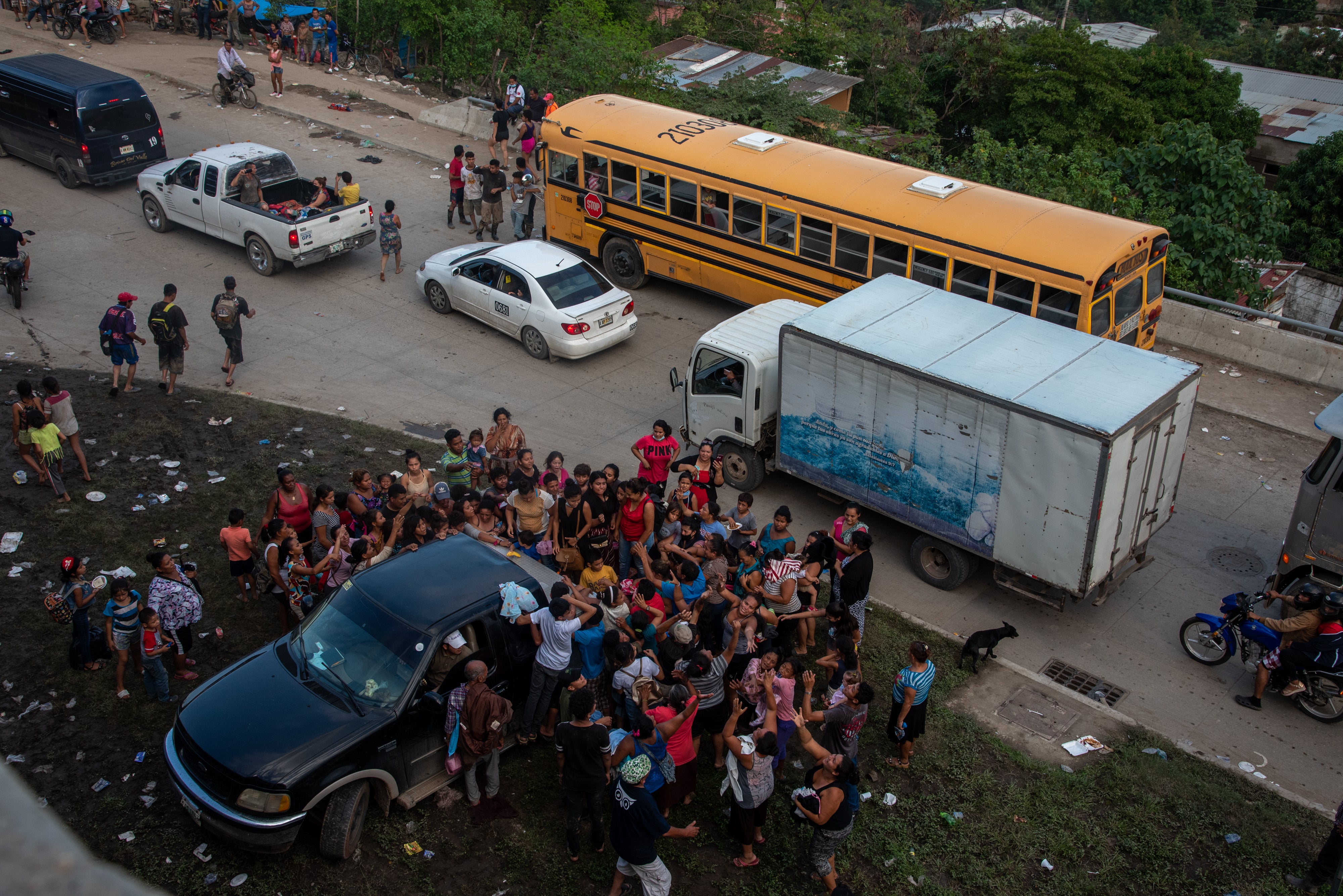 Displaced people in Honduras receive food aid following Hurricane Eta