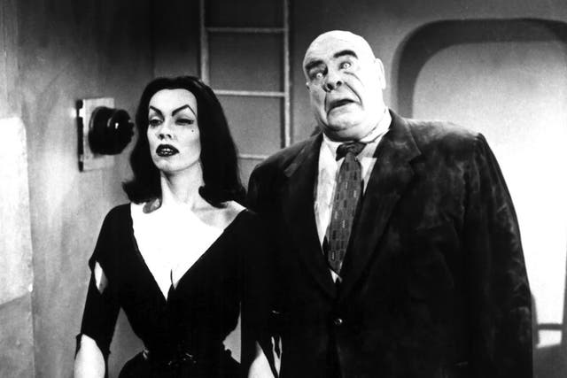<p>The 1950s horror star Maila Nurmi (better known as Vampiria) and Swedish wrestler Tor Johnson in Ed Wood’s ‘Plan 9 from Outer Space’ </p>