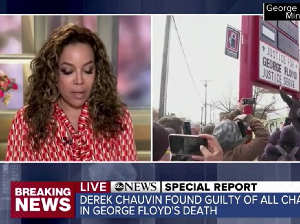 <p>The View’s Sunny Hostin became emotional on air while reacting to the the verdict for former Minneapolis police officer Derek Chauvin</p>
