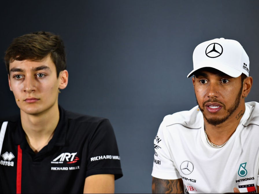 <p>Lewis Hamilton (right) praised George Russell for owning up to his crash at the weekend</p>