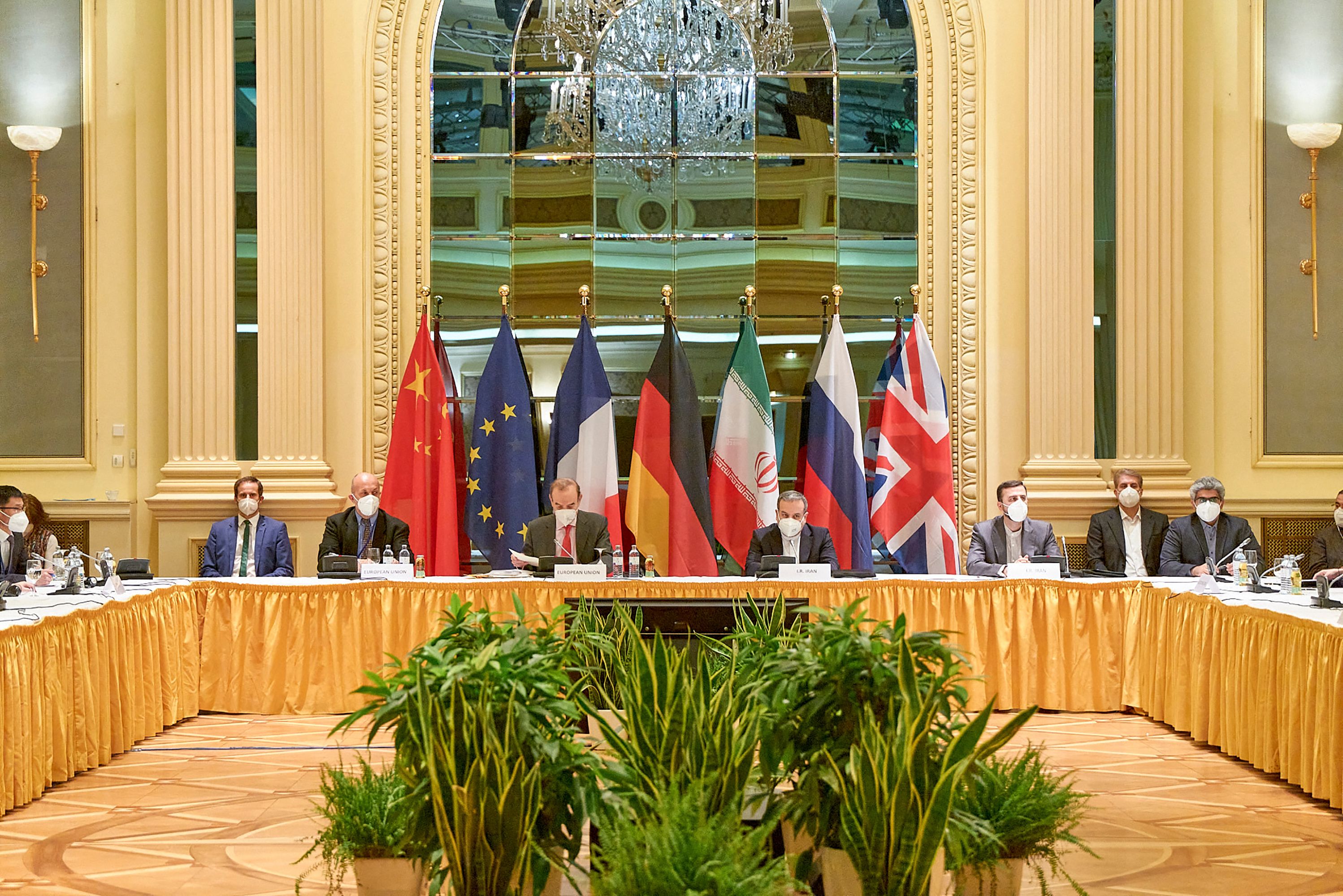 Delegates from the parties to the Iran nuclear deal – Germany, France, Britain, China, Russia and Iran –attend a meeting at the Grand Hotel of Vienna