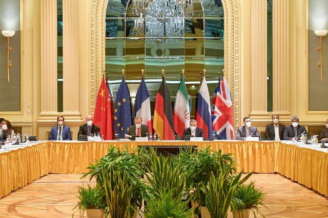 <p>Delegates from the parties to the Iran nuclear deal – Germany, France, Britain, China, Russia and Iran  –attend a meeting at the Grand Hotel of Vienna</p>