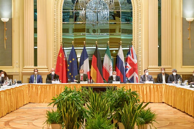 <p>Delegates from the parties to the Iran nuclear deal – Germany, France, Britain, China, Russia and Iran  –attend a meeting at the Grand Hotel of Vienna</p>
