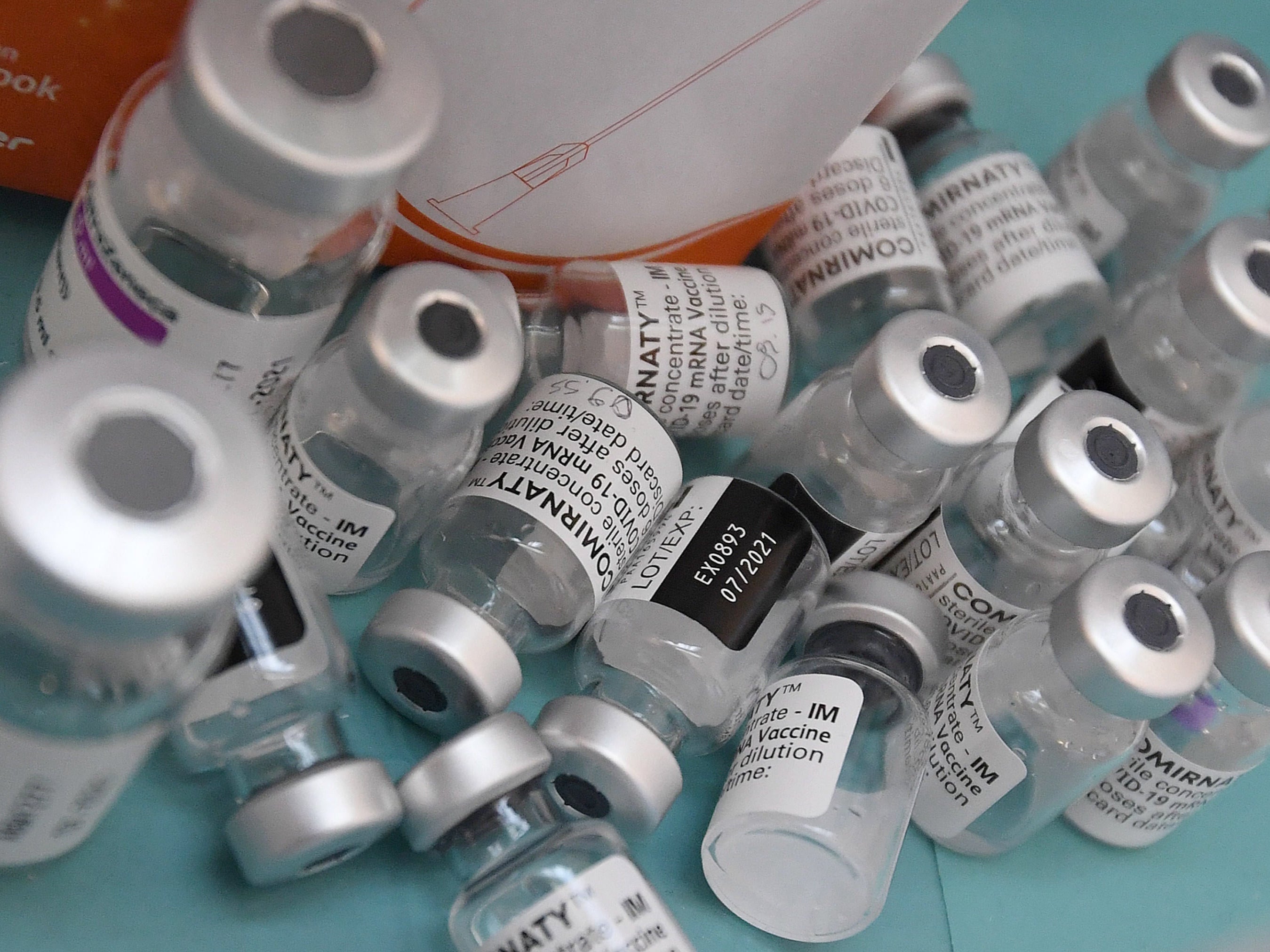 Empty vials of a Covid vaccine